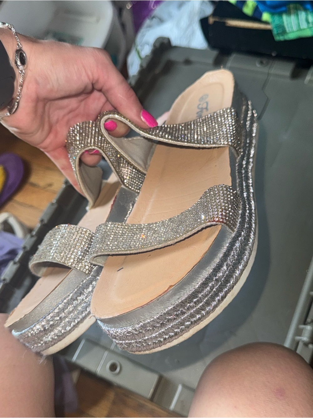 Forever 21 Silver Rhinestone Platform Sandals
